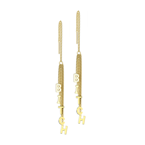Orecchini a perno placcati in oro con catena a caduta libera albero delle lettere Bitch