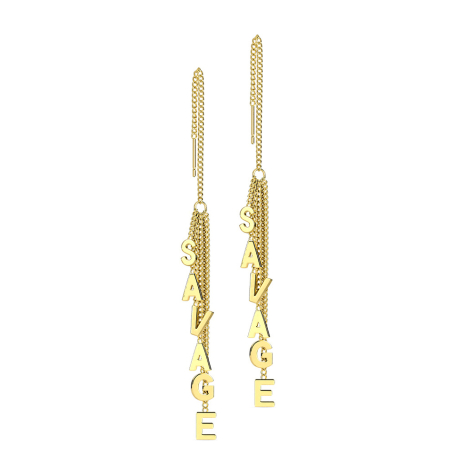 Orecchini a perno placcati oro con catena a caduta libera Savage