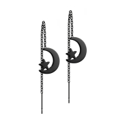 Stud earrings black free-falling moon and star