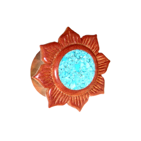 Flared Plug Blume mit Türkis Stein aus Sawo Holz