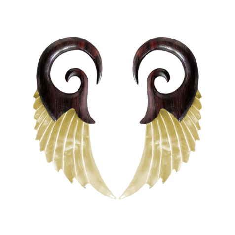 Orecchio peso gancio falco ala madreperla in legno di Narra (2pz)