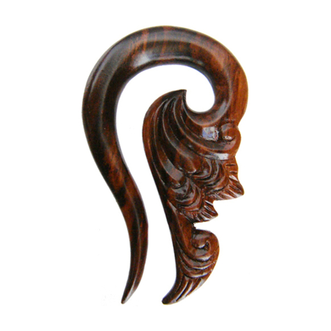 Ohrgewicht Spiralentropfen Federn verziert aus Narra Holz