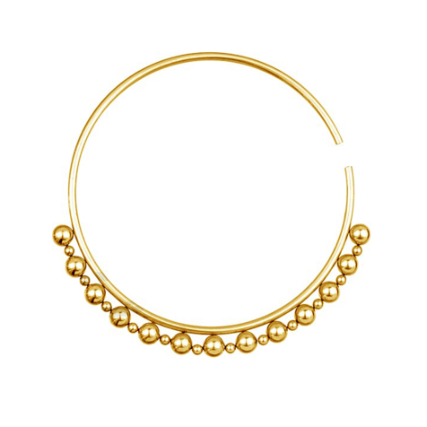 Gold-plated tunnel pendant ring with large and small spheres