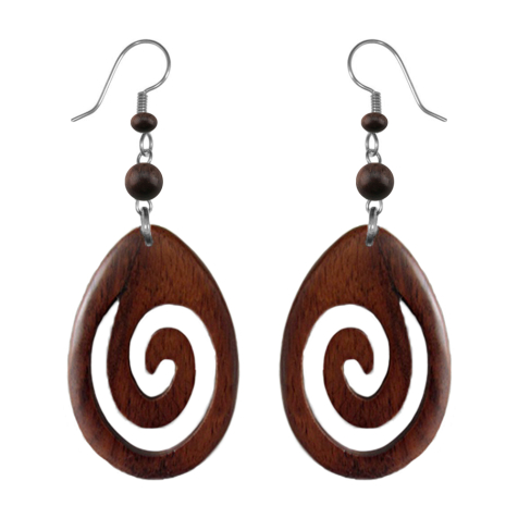 Orecchino a stelo ovale a spirale in legno di sono