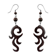 Earring spiral with flames made from Narra wood