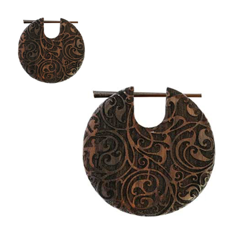 Ohrring Teller Blumen Kreise Graviert aus Narra Holz