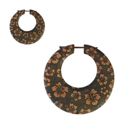 Boucles doreilles Assiette Fleur dHibiscus Gravée en Bois de Saba