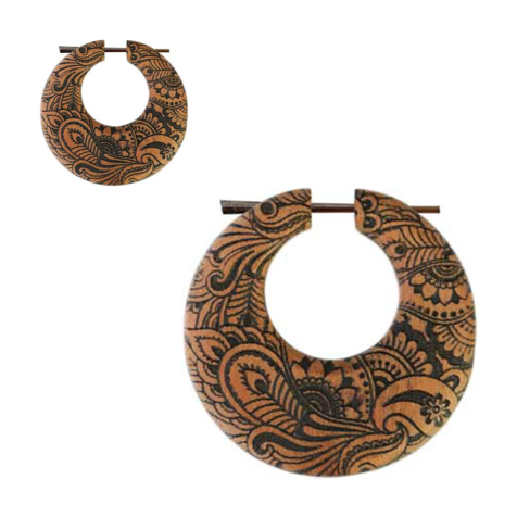 Piastra per orecchini con fiore di prato inciso in legno di Saba