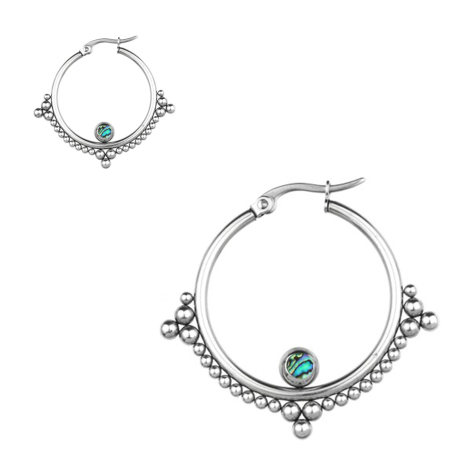 Earring silver creole with mother-of-pearl ball