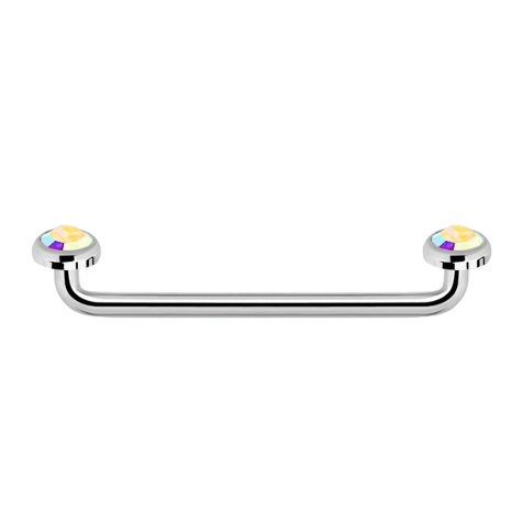 Surface Barbell internal thread silver 90° with two discs crystal multicolor