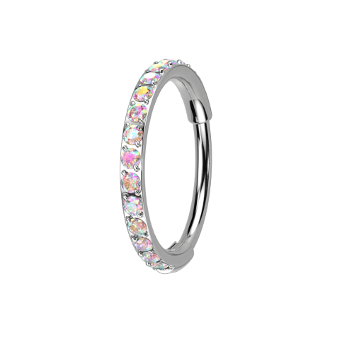 Anello micro segmentato pieghevole argento con cristalli multicolori laterali