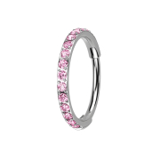 Micro segment ring, foldable, silver, pink crystals on...