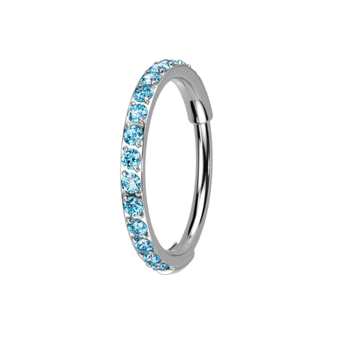 Micro Segmentring klappbar silber seitlich Kristalle aqua