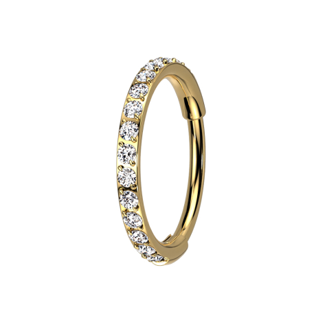 Anello micro segmentato pieghevole placcato oro con cristalli laterali argento