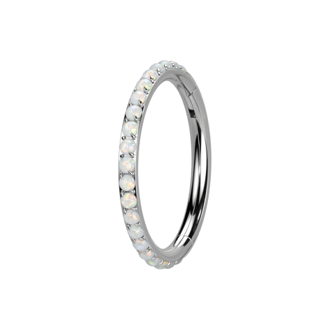 Micro bague segmentée pliable argentée sur le côté Opales blanches