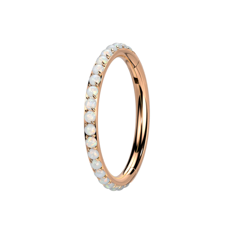 Anello micro segmentato pieghevole in oro rosa con opali bianchi laterali