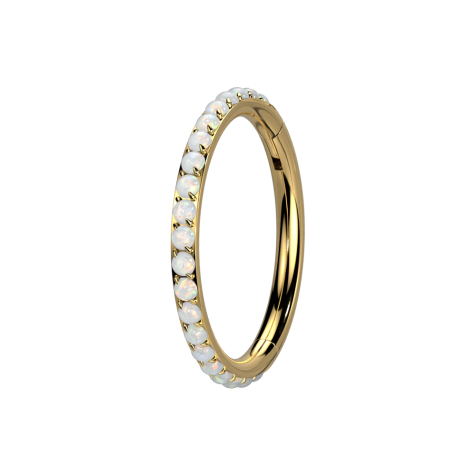 Micro anello segmentato pieghevole placcato in oro con opali bianchi laterali