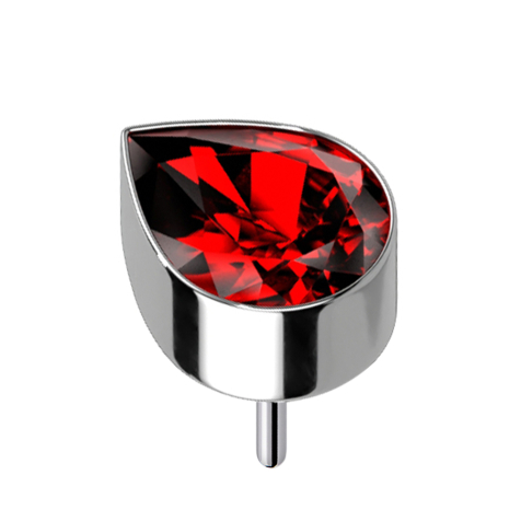 Threadless silver with drop crystal red