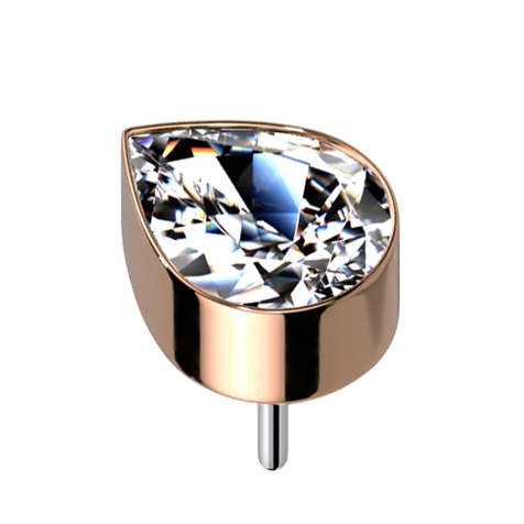 Threadless rose gold with drop crystal silver