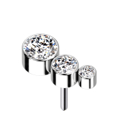 Threadless silver descending three crystals silver