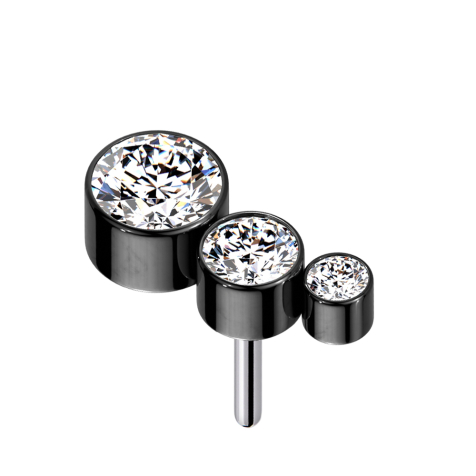 Threadless black descending three crystals silver