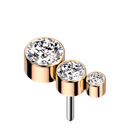 Threadless oro rosa discendente tre cristalli argento