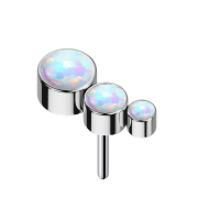 Threadless argento discendente tre opali bianchi