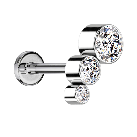 Micro Labret Innengewinde silber absteigend drei Kristalle silber
