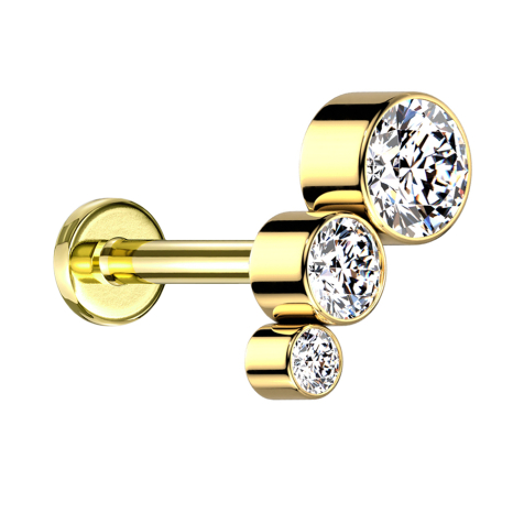 Micro Labret Internal Thread Gold-Plated Descending Three Crystals Silver