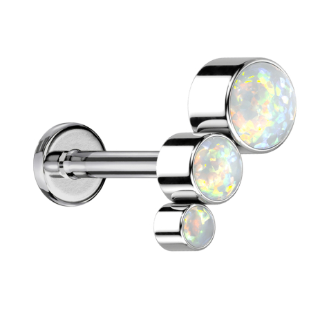 Micro Labret filetage intérieur argent descendant trois opales blanches