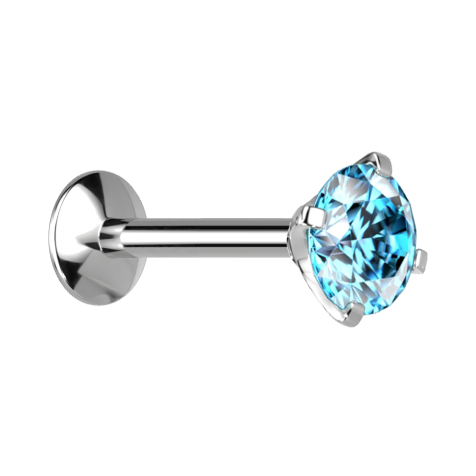Labret à filetage interne micro UFO argenté avec cristal aqua serti