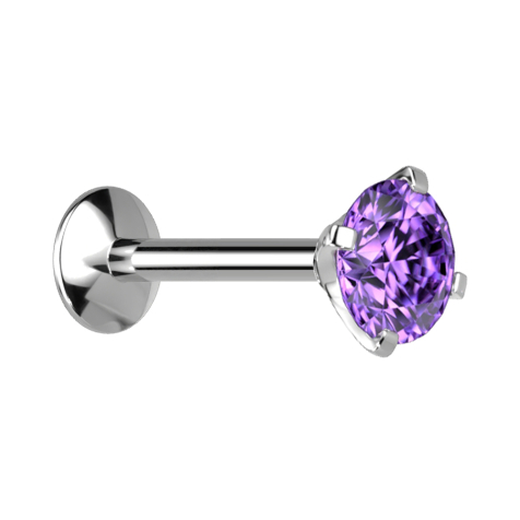 Micro internal thread labret UFO silver with crystal tanzanite setting