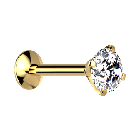 Micro filettatura interna Labret UFO placcato oro con cristallo incastonato in argento