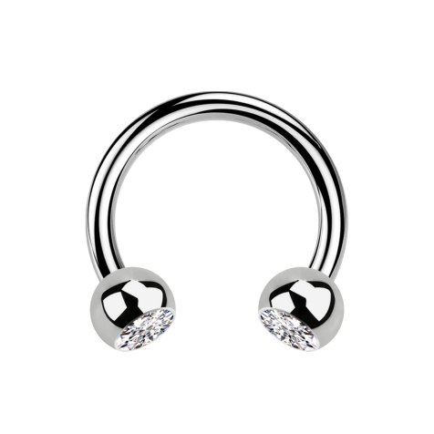 Micro Circular Barbell silver with two balls crystal silver