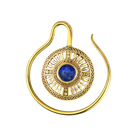 Earweight ring gold-plated medallion with lapis lazuli stone