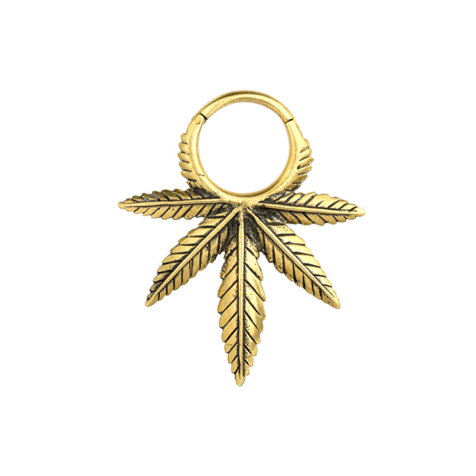 Anneau segment pliable doré feuille de chanvre