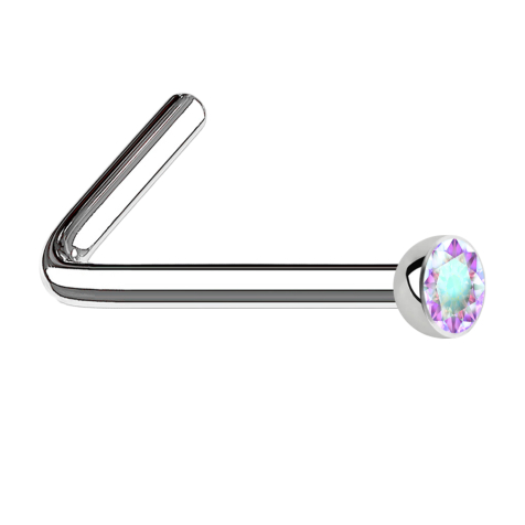 Borchia da naso angolata in argento con emisfero di cristallo multicolore