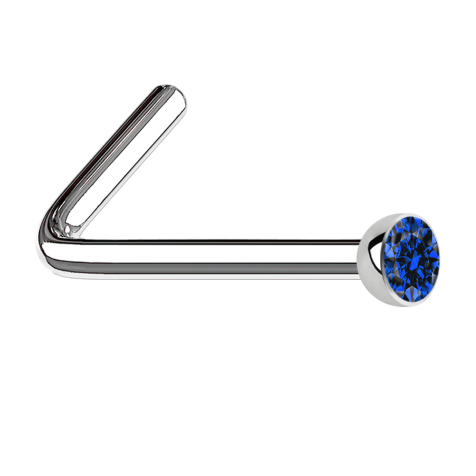 Nose stud angled silver hemisphere crystal dark blue