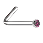 Nose stud angled silver hemisphere crystal pink