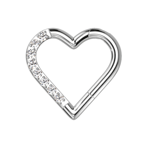 Micro bague segmentée pliable argentée Cœur simple Cristaux argentés