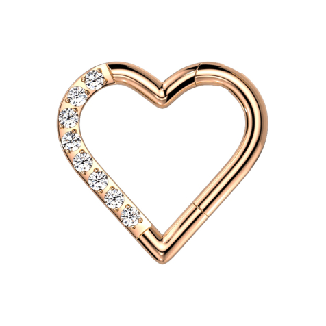 Micro anello segmentato pieghevole oro rosa cuore su un lato cristalli argento
