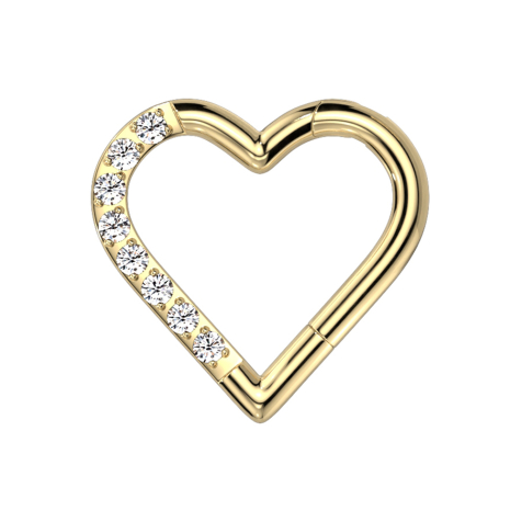 Micro segment ring, foldable, gold-plated, heart on one side, crystals, silver