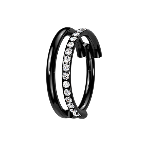 Micro Segmentring klappbar schwarz zwei Ringe reihe Kristalle