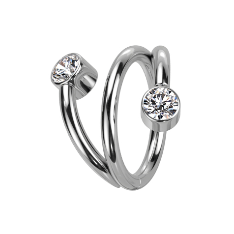 Micro bague segmentée pliable argent spirale deux cristaux argent