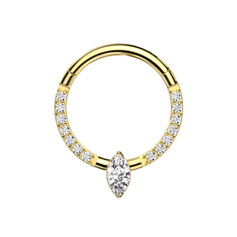 Micro segment ring, foldable, gold-plated, front crystals, silver, oval crystal, silver