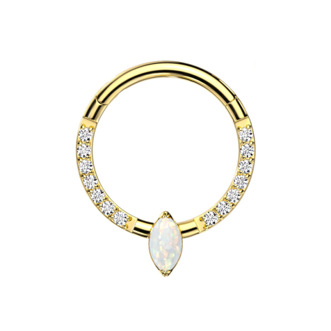 Micro segment ring, foldable, gold-plated, front crystals, silver, oval, opal white