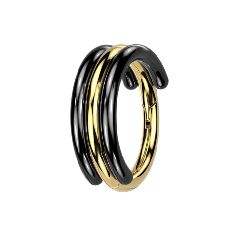 Micro anneau segmenté pliable plaqué or deux cercles noirs