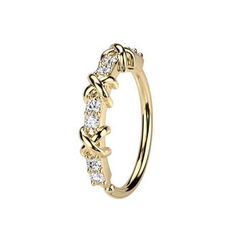 Anello micro piercing con cristalli e tre croci placcate oro 14k