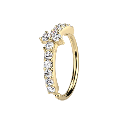 Micro Piercing Ring 14k vergoldet Kristallbogen silber drei Kristalle