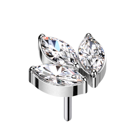 Threadless silver with three oval crystals in silver